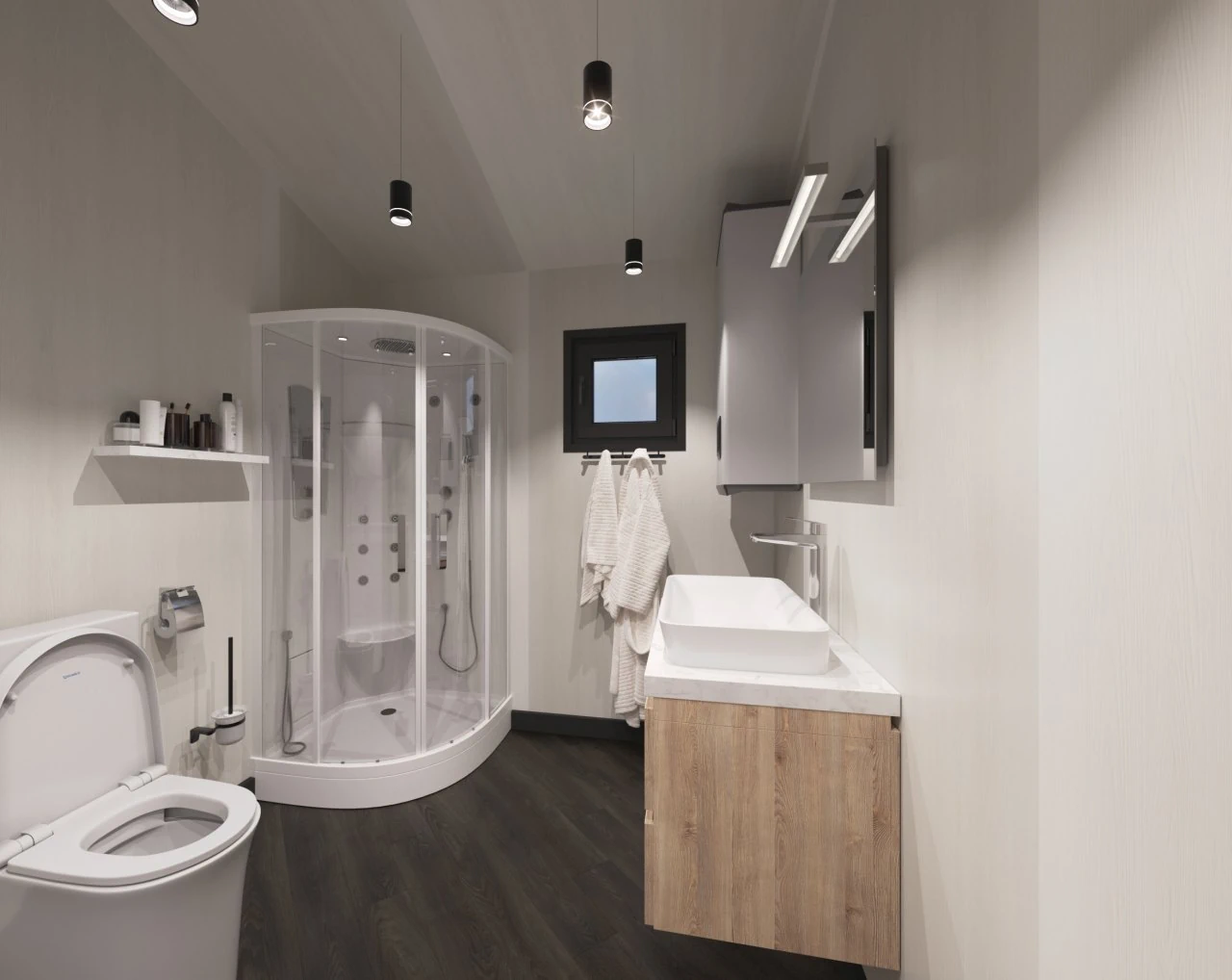 Вариант планировки душевой в бане